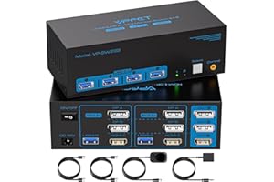 CMSTEDCD 8K@60Hz HDMI+Displayport KVM Switch 3 Monitors 2 Computers 4K@120Hz Triple Monitor KVM Switch Made of Metal 2 Computers to Share 4 USB3.0 Ports Supports Expanded and Duplicated Mode Desktop Controller