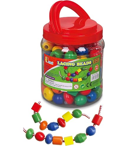 Perles En Bois à Enfiler Moses. - 75 Perles + 5 Cordons - Jeu Montessori 3+ Ans - Motricité Fine