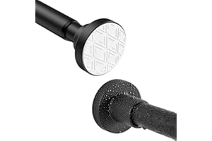 KONGMING Teleskopstange 100-290cm Gardinenstange Ausziehbar Duschvorhangstange Ohne Bohren, edelstahl, Schwarz, vorhangstange Klemmstange für Gardinen, Schrank, Badezimmer, Fenster oder Türen