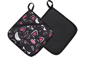 BAMINX Topflappen mit Tasche, Küche Hot Pads Kochen Topflappen mit niedlichen Katze Karikatur Design Neopren Topfträger für Backen BBQ