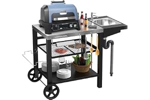 GFTIME Grillvagn 107 x 63 x 81 cm, grillbord med diskbänk för Ninja Woodfire, pizzaugn, grillvagn utomhus, väderbeständig, pizzaugn för Weber Q1000, Q2000, grill, utomhuskök