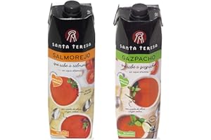 Santa Teresa - Pack 2 Gazpacho Tradicional Y Salmorejo Tradicional - Elaborado Con Ingredientes Naturales, Receta Tradicional Con Hortalizas Frescas, Sin Aditivos Y Sin Conservantes - 2 Litros