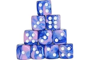 StarMall 10-Pack 16mm D6 Polyhedral Dice Set 6-sided Acrylic Die for RPG MTG DND Dice Table Board Games (Blue-Pink)