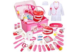BUYGER Jouet Malette de Docteur pour Enfant, Jeu d'imitation avec Medecin Outils de Dentiste et Deguisement de Docteur, Cadeau Educatif