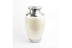 URNSWITHLOVE Extra Large Double Capacity Companion Urn for Ashes for 2 People Cremation Urn Adult Funeral Memorial Dual Urn 7 Litres/425 Lbs/ 190 Kg (Pearl White & Silver/Nickel, Aluminium)