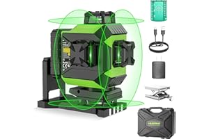 Huepar 4x360 Niveau Laser 4D Vert 16 Lignes Laser Auto-Nivelant Croisée Outil, 2x360 Horizontales&Verticales avec Mode Impulsion, Batterie Li-ion, Base Magnétique, Étui de Transport Rigide
