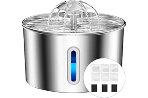 BALIMOPET Fontanella per Gatti Acciaio, 2,2L Fontana per Gatti Super Silenzioso, Sistema di Filtraggio Quadruplo, Facile da Pulire, Fontanella Gatto con cavo, 3 Filtri con LED Distributore Acqua Gatto