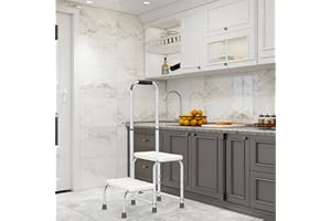 NIdreamCE 2 Step Stool with Adjustable Handle for Seniors,Bed Steps for High Beds for Adults, Foot Stool Ladder for Bedside, Kitchen, Car, RV, Bathtub Heavy Duty Steps for Elderly，Seniors