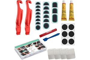 Maifede Fahrrad Reifen Flickzeug Reparaturset - mit 20 Vulkanisiert Flicken, 6 Selbstklebende Flicken,Reifenheber, mit tragbarer Aufbewahrungsbox für Radfahrer, BMX und Aufblasbaren Gummi