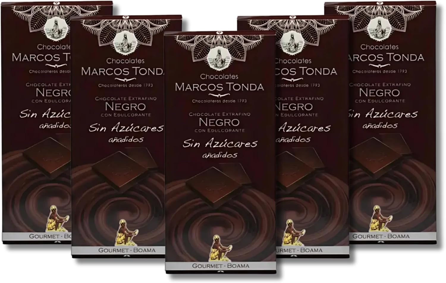 Chocolates Marcos Tonda – Chocolate Negro Sin Azucar Gourmet X5 | Chocolate Sin Azucar Añadido 125g X5 | Chocolates Originales Para Regalar | Desde 1793