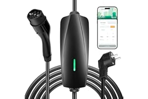 EVJUICION Chargeur Voiture Electrique APP Contôle 8M Schuko,EV Chargeur Type 2 Portatif 6-16A WLAN Bleutooth contole,Cable Recharge véhicule Electrique Rapide Type 2,avec Sac,IEC 62196-2(8M)