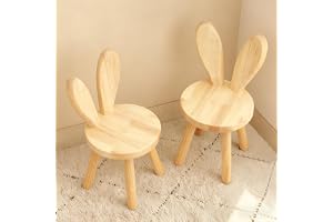 Barnstol från 3 år i massivt trä - Barnstol i barnträ - 45 x 26 cm - Med ryggstöd med kaninflickor - Barnstol för att äta, läsa och leka