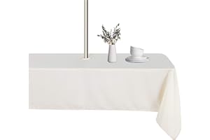 LUSHVIDA Rectangle Outdoor Tablecloth with Umbrella Hole and Zipper, 60x84 Inch Beige, Washable Waterproof Table Cloth Spill Proof Wrinkle Free Table Cover for Patio Spring Summer Picnic BBQS