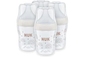 NUK Perfect Match Baby Bottles Set | 0+ Months | Adapts to Baby's Palate | Temperature Control | Anti Colic Vent | 150 ml | BPA-Free | Small Silicone Teat | Rainbow | 4 Count