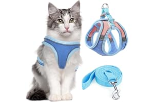 Onlyesh Katzengeschirr mit Leine, Verstellbares Katzengeschirr mit Leine Ausbruchsicher - 150cm Katzenleine, Katzengeschirr Ausbruchsicher mit Reflektierenden Streifen, Blau, L