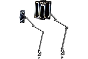 LULULOOK Tablet Stand with 2 Clips, Aluminum Alloy Stretchable Arm Phone Holder Mount, Adjustable Kindle Stand Compatible with iPad Pro Air Mini 11/12.9", Galaxy Tabs, Phones, Kindle, Tablet 4.7"-13"