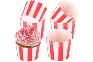 IVEOPPE Moldes para cupcakes de papel para cupcakes, 50 piezas de rayas rojas y blancas, para postres, bodas, niños, cumpleaños, fiestas, fiestas familiares