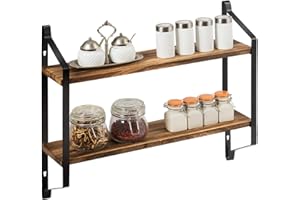 COSTWAY Regał wiszący, 2 poziomy, regał ścienny z drewna, regał wiszący, rustykalny regał magazynowy do kuchni, salonu, sypialni lub łazienki, 60 x 15 x 51 cm