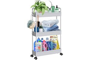 SOLEJAZZ Carro de Almacenamiento de 3 Niveles Carro de Utilidad Deslizante Carro de Utilidad rodante Organizador de estanterías de Almacenamiento móvil para Cocina, baño, lavandería, Dormitorio
