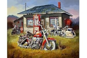 ABEUTY DIY Fabric Decorating Kits, Paint by Numbers Motorcycle Room Field 16x20 inches Number Painting Wall Art (Motorcycle, Frame Canvas)