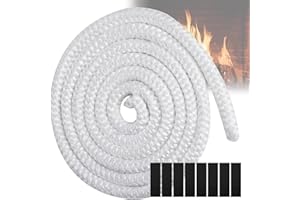 Guarnizione per Porta Stufa, GeeRic Φ8mm*2.5m Guarnizione per Camino+8 Nastri per Alte Temperature Fibra di Corda Ignifugo Guarnizione Isolante in Fibra per Stufe/Tubo di Forno/Caminetto/Camino