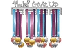 CREATCABIN Uchwyt na medale 'Never Give Up' sportowy wieszak ekspozycyjny stojak nagrody metalowy uchwyt na smycz solidny montowany na ścianie pływak biegacz sportowcy gimnastyka prezent ponad 60 medali olimpijskie