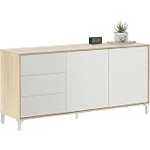 Habitdesign Sideboard with 2 Doors + 3 Drawers, Buffet, Brooklyn Model, Canadian Oak and Artik White, Dimensions: 74 cm (H) x