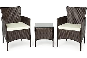 ‎INTIMATE WM HEART IntimaTe WM Heart Balkonmöbel, 3er Gartenmöbel Set Gartensitzgruppe Polyrattan Balkontisch mit 2 Stühle und Kleiner Tisch mit Glasplatte Outdoor Möbelset für Balkon Terrasse Braun