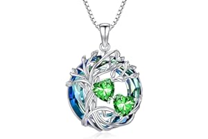 TOUPOP s925 Sterling Silber Familie Baum des Lebens Anhänger Halsketten mit 2 Herz Geburtsstein mit Kristall Kette Schmuck Geburtstag Weihnachten Geschenke für Frauen Sie