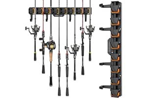 Angelrutenhalter für Garage mit Federgriff Design, Fishing Rod Rack Wand Angel Rutenhalter Vertikaler Angelrutenhalter aus ABS für 8 Angelruten mit einem Durchmesser von bis zu 24 mm (1, Orange)