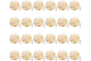 Brightown 24 Pack Fairy Lights Battery Operated - 7Ft 20 Led Mini String Lights Silver Wire Waterproof Firefly Starry DIY Lights for Bedroom Patio Wedding Party Christmas Decor (Warm White)