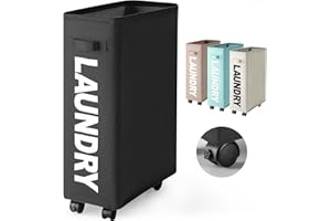 Rieeyrslza Cestos para la Colada 43L Cesta de Ropa Sucia con Ruedas Cesto para la Colada Delgada Cestos para la Colada Multifunción Bolsa de Lavado de Ropa (Negro)
