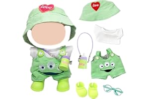 CARREUTY 6 Pcs Doll Clothes for 17cm Dolls Green Eyed Monster Dolls Clothes Sets Include T-shirt Bib Pants Hat Shoes Pendant Frame Girls Boys for Best Gifts, No Doll