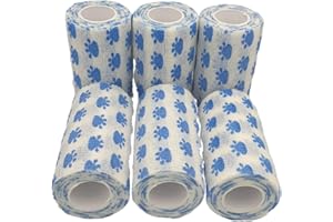 PintoMed Bendaggio Coesivo - 6 Zampe con sfondo bianco - 6 rotoli x 10 cm x 4,5 m Cerotto flessibili, Benda Elastica, Primo Soccorso, Lesioni Sportive, Autoadesiva