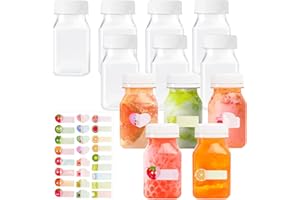 UPUPGO Lot De 12 Bouteilles En Plastique Vides De 120 Ml, Bouteilles De Jus En Plastique Avec 1 éTiquette De Fruit, RéCipients RéUtilisables Transparents Avec Couvercles Pour Le Jus, Petite Eau Blanc