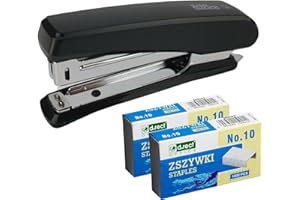 D.RECT 5220 Office Stapler with Staple Remover + 2000 Staples – 10 Sheet Capacity – Standard #10 Staples – 50mm Insertion Depth – Durable Metal Design – Assorted Colours