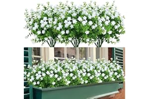 ‎SOMYTING SOMYTING Künstliche Blumen 8 Stück Kunstblumen Unechte Blumen Deko Eukalyptus Deko UV-beständige Pflanzen Sträucher Plastik Blumenstrauß Garten Dekor für Haus Balkon Fensterbank Hochzeit Dekor (Weiß)