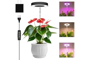 WIAXULAY Grow Lights for Indoor Plants, 48 LEDs Full Spectrum LED Plant Halo Grow Light with Auto On/Off Timer 3/9/12H, Height Adjustable, 10 Dimmable Brightness, 3 Lighting Spectrum, Ideal for Small Plant