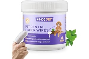 HICC PET Teeth Cleaning Wipes for Dogs & Cats, Remove Bad Breath by Removing Plaque and Tartar Buildup No-Rinse Dog Finger Toothbrush, Disposable Gentle Cleaning & Gum Care Pet Wipes,Mint