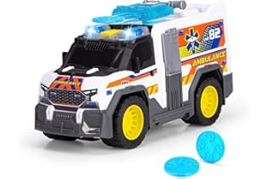 Dickie Toys City Heroes Ambulancia 30cm con luz y Sonido, rampa para Camilla,Compartimento de almacenaje y Lanzador de Discos. A Partir de 3 años (203306024)