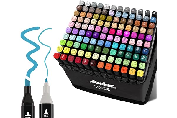 ABEIER Feutre a Alcool,120 Couleurs Feutre Alcool Double Pointe Permanents Marqueur Kit,Marqueurs de Dessin Pour Adultes Peinture,Twinmarkers Créatif pour Débutants Graffiti DIY Art Esquisse