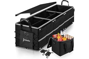 Jorindes Auto Kofferraum Organizer mit Kühltasche: Organizer Kofferraum mit Deckel, Zusammenklappbarer 3 Extra Große Fächer 5IN1 Kofferraumtasche Auto Aufbewahrungsbox - Verstellbare Sicherungsriemen