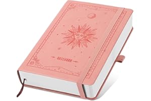 AWBETY Cahier A5 Pointillé | 300 Pages | Papier 100g/m² | S'ouvre à 180° | Couverture Souple en Cuir Design Vintage | Idéal pour le Travail, Bullet Journal et Études (Rose)