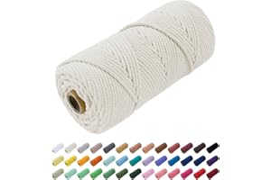 Uiopa Hilo Macrame 4mm x 100m, Cuerda Macrame Gruesa Cuerda de Algodon Natural, Cordel Colores Hilo de Algodón para Manualidades, Macrame Pared, Cortinas, Colgar Plantas, Colgar Fotos (Natural)