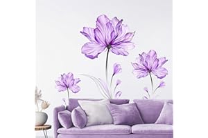 Decvictor Adesivi Murali Albero Fiori Traslucidi Adesivi da Parete Viola Chiaro Fior di Loto Adesivo Muro Decorativo per Soggiorno Camera Letto Corridoio Divano TV Sfondo Muro