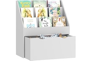 AIYAPLAY Kids Bookshelf, Bookcase Toy Storage Organiser with 3 Tier Shelves, Drawer, for Bedroom, Nursery, Playroom, Classroom, Grey