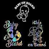 Baby on Board Car Sign, Baby on Board Kids on Board Footprint Car Warning Stickers Bumper Window Safety Decal 3 Pack