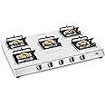 Sunblaze 5 Burner Ultra Gas Stove W/G (2 Big, 1 Jumbo & 2 Small), Fci Pan Supports, Ss Base, Aluminium Die Casting, Rust Proof, Matt Finish, Forged Brass Burner, 2 Years Warranty, White