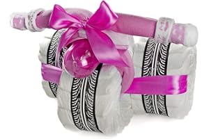 DUBISTDA -WINDELTORTEN- dubistda© Torta di pannolini a triciclo Cruiser rosa, 45 pezzi/40 cm