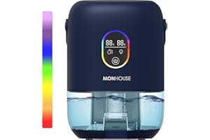 MONHOUSE Deshumidificateur - 1000 Ml - Absorbeur D Humidite Electrique Ultra Silencieux - 7 Veilleuses Colorees, 2 Modes De Fonctionnement, Indicateur D Humidite Et De Temperature - Marine